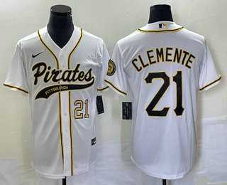 Men%27s Pittsburgh Pirates #21 Roberto Clemente Number White Cool Base Stitched Baseball Jerseys